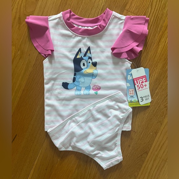 Kids Rashguard Set with Pink and White Stripes - Picture 1 of 1